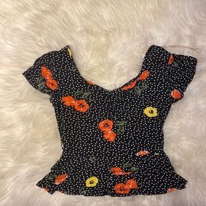 Poison Ivey Women’s Black floral polka dot print bottom ruffle Size xsmall